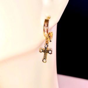 10k solid gold best selling dangling  cross hoop earrings, 100% real gold Sale!